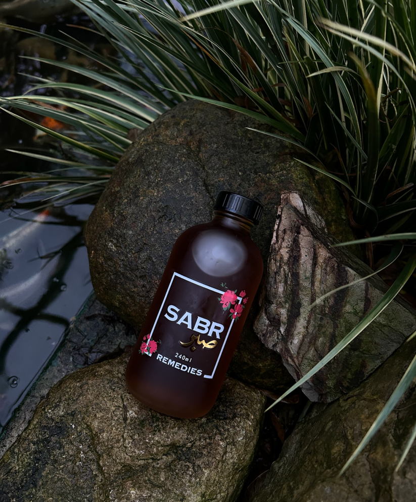 Sabr Remedies Hair Oil bottle with natural ingredients for alopecia treatment